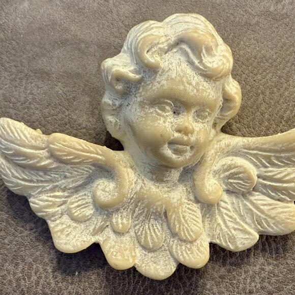 Vintage Resin Cherub/Angel with marble finish, for hanging 4" long, French - Picture 2 of 4